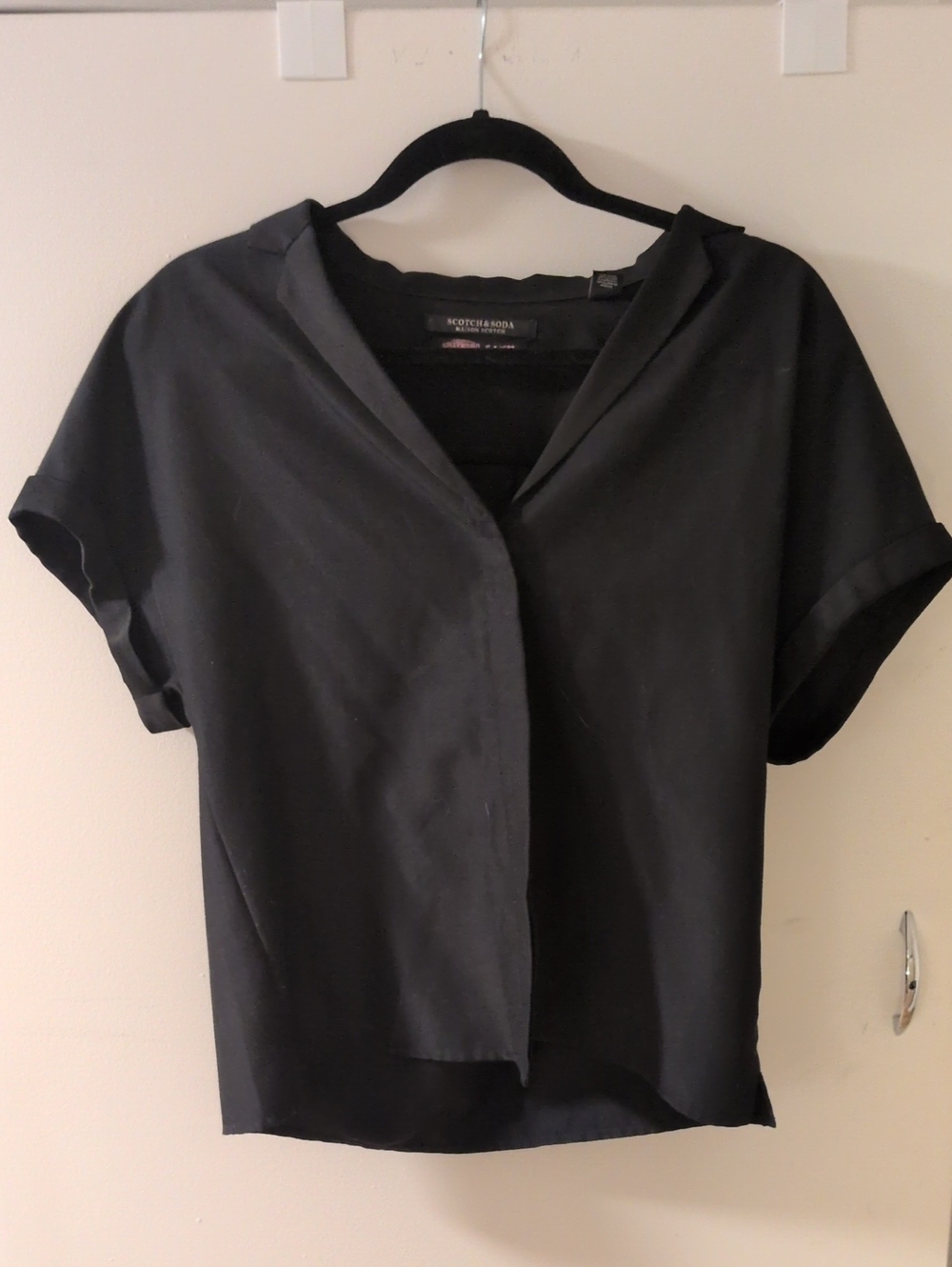 Scotch & Soda Black Short Sleeve Button-Down Blouse